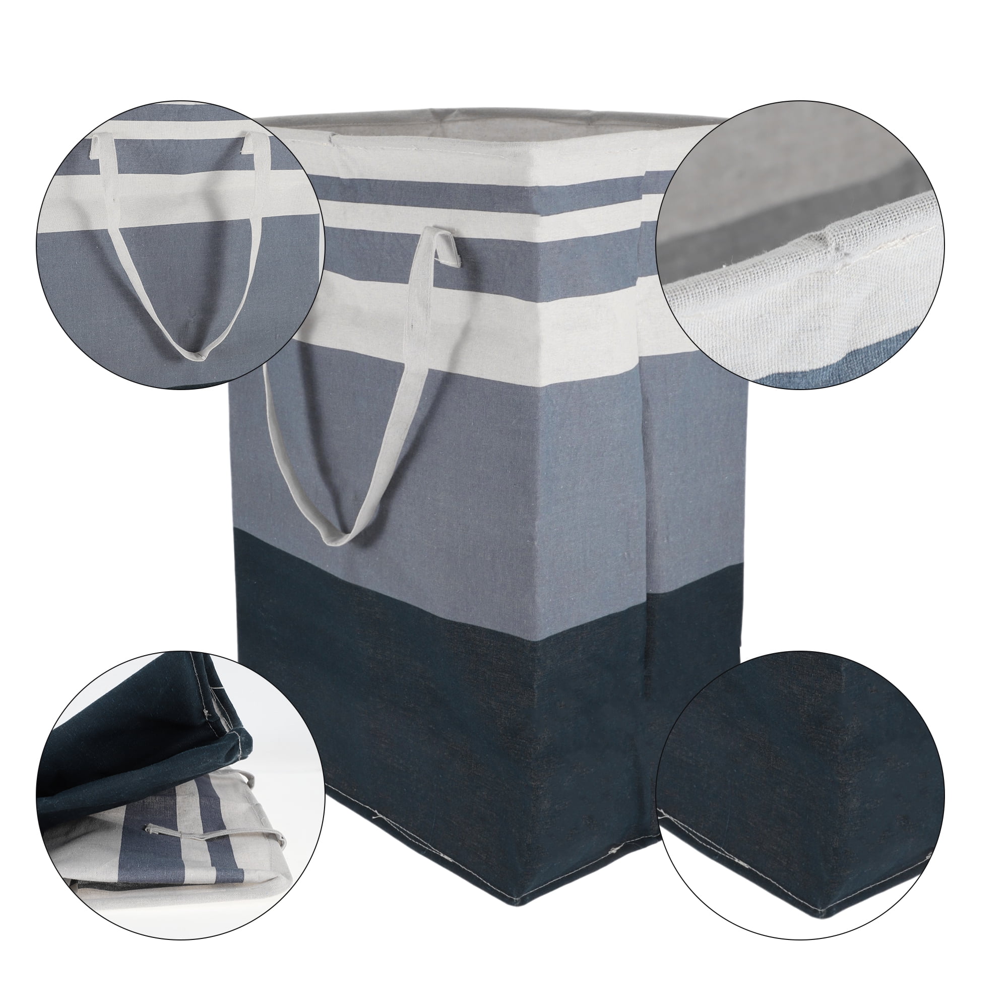 Unique Bargains Laundry Basket, Foldable Laundry Hamper with Handles Blue White