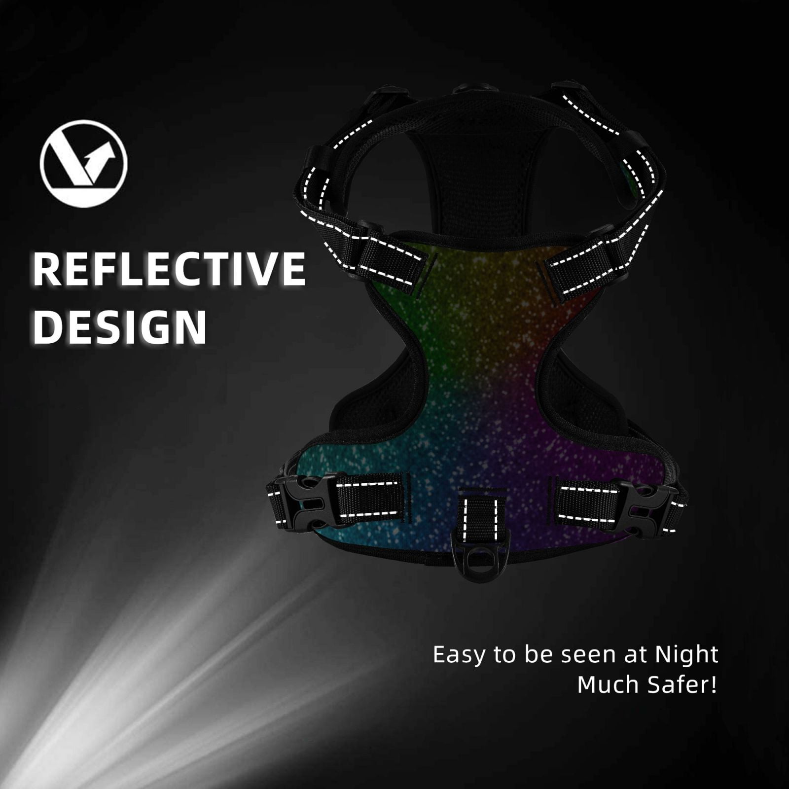 Kdxio Colorful Glitter Print No Pull Dog Harness Adjustable Reflective Oxford Easy Control Medium Large Dog Harness for Training and Everyday-Large