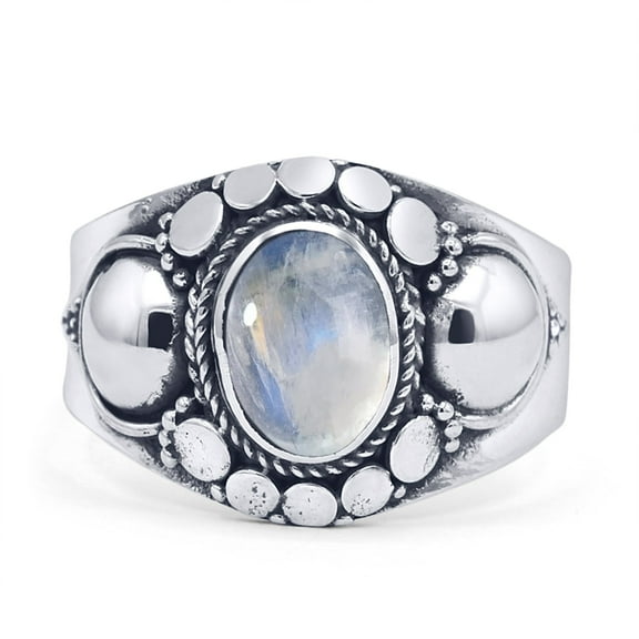 Bali Oxidized Oval Ring Moonstone 925 Sterling Silver Size 6