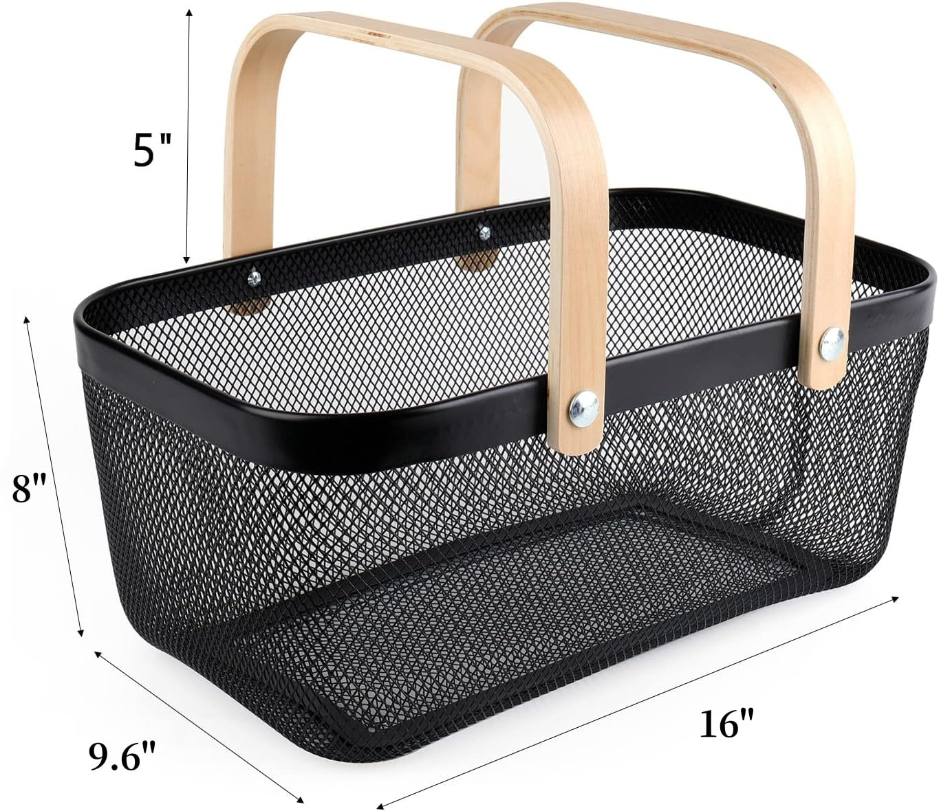 Rectangle Picking Basket with Handle,TRIANI Wire Mesh Storage Basket,Picnic Harvest Basket,Storage Basket for Home Kitchen Garden Countertop (Black)
