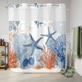 thumbnail image 6 of No Hook Shower Curtain, Navy Blue Coastal Shower Curtains for Bathroom with See Through Top Window, Nautical Summer Beach Coral Starfish Ocean Waterproof & Washable Bath Curtain Long 72"x78", 6 of 9