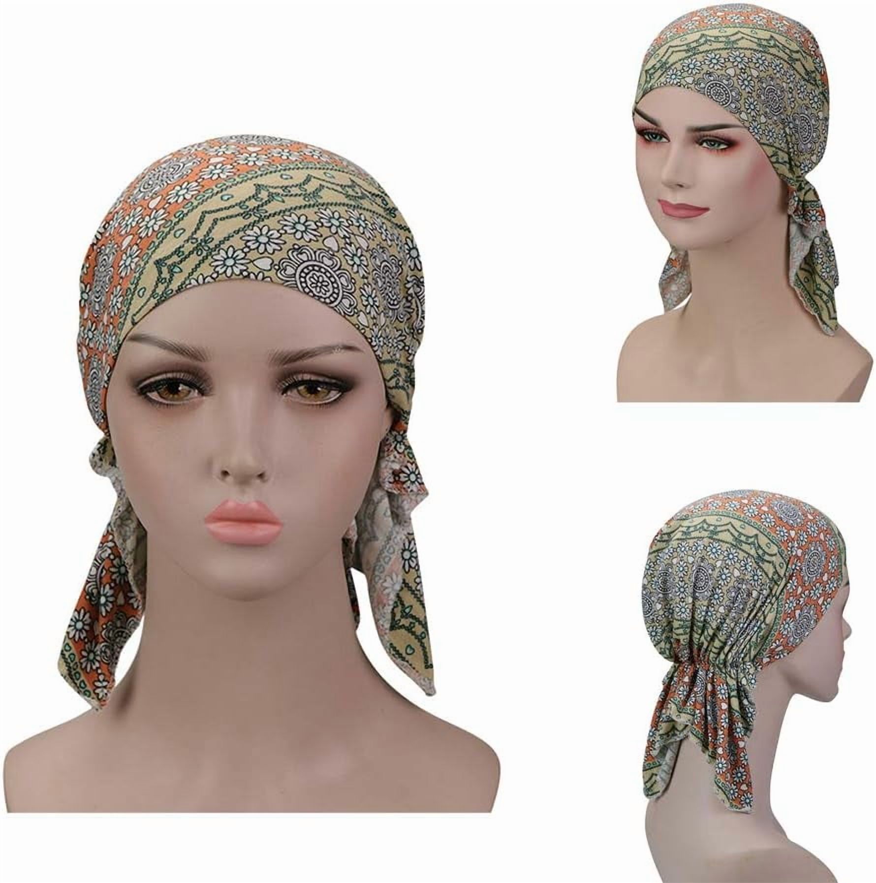 Pre Tied Chemo Head Scarf Pack of 3, Beanie Skull Cover Cap 