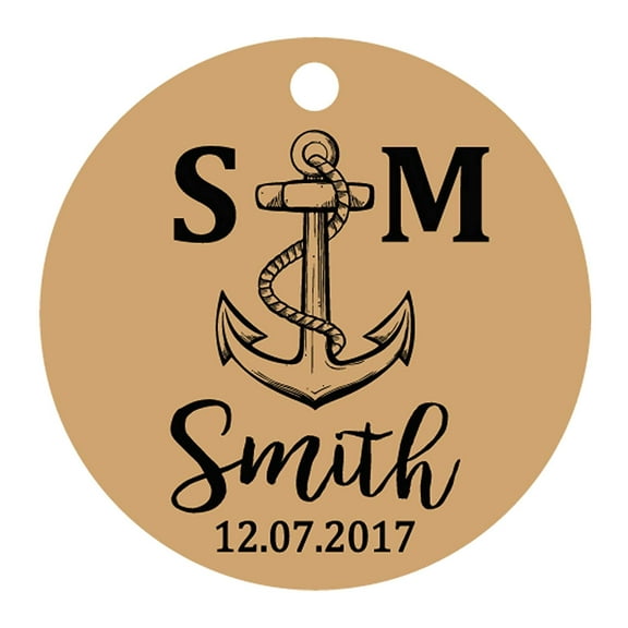 100 PCS Personalized Initial with Anchor Wedding Favor Gift Paper Tags Custom Made Round Hang Tags