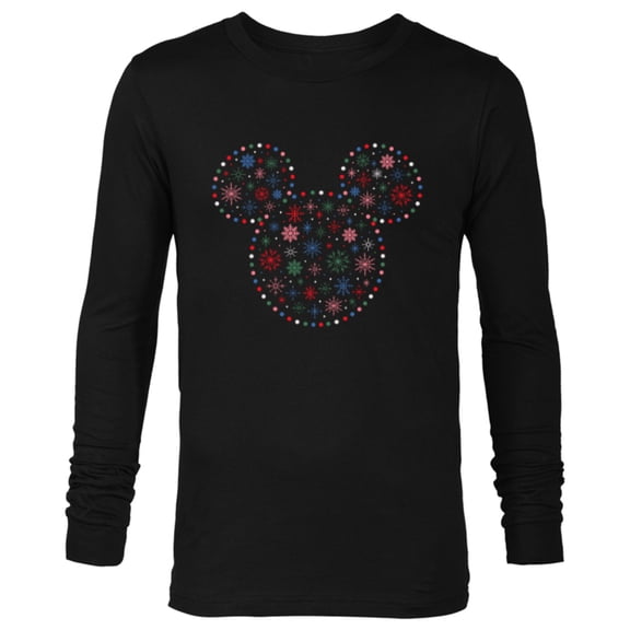 Disney Mickey Mouse Icon Christmas Holiday Lights Snowflakes - Long Sleeve T-Shirt for Men - Customized-Black
