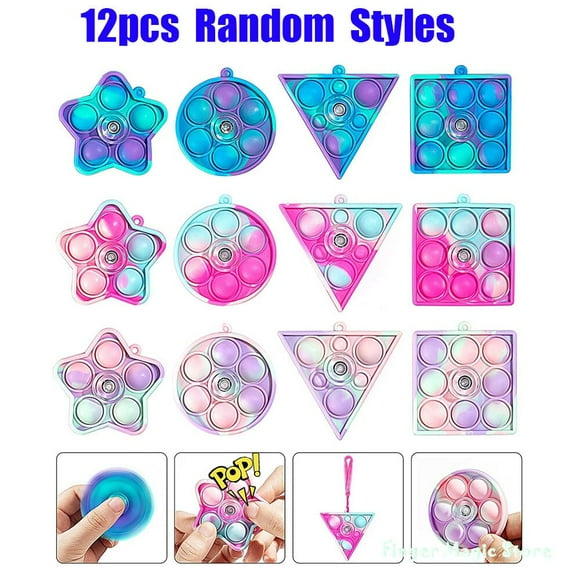 Lot de 24 porte-clés Pop Fidget Spinner, jeu de jouets, anti-Stress sensoriel, Pop Poppers, Spinners, cadeaux de fête