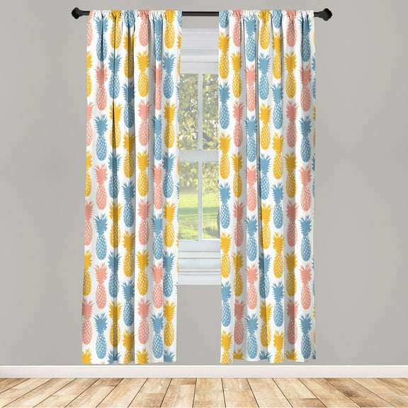 Ambesonne Pineapple Curtains, Summer Tropical Fruit Art, Pair of 28"x95", Sea Blue