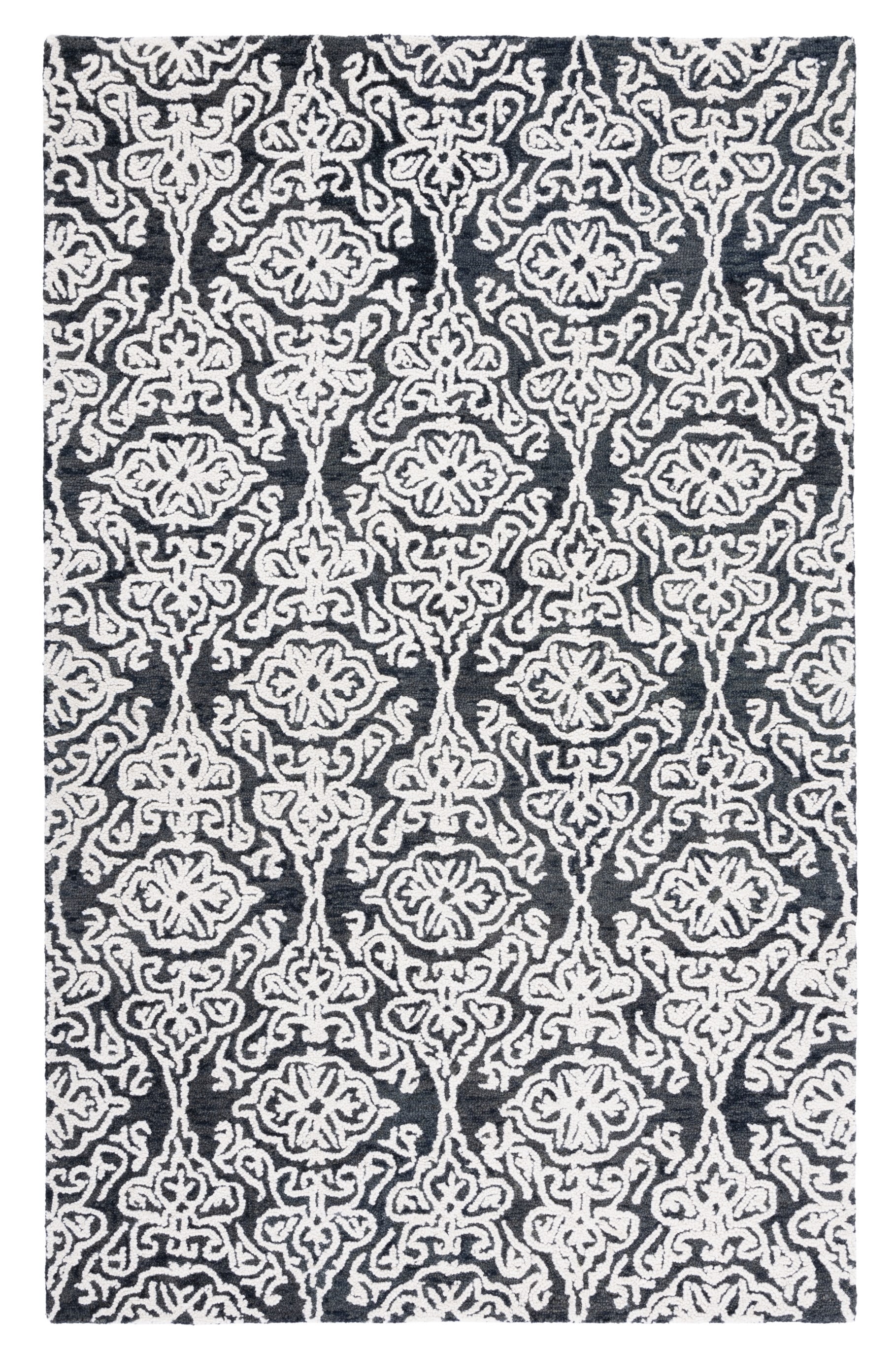 SAFAVIEH Blossom Asher Geometric Wool Area Rug, Black/Ivory, 6' x 9'