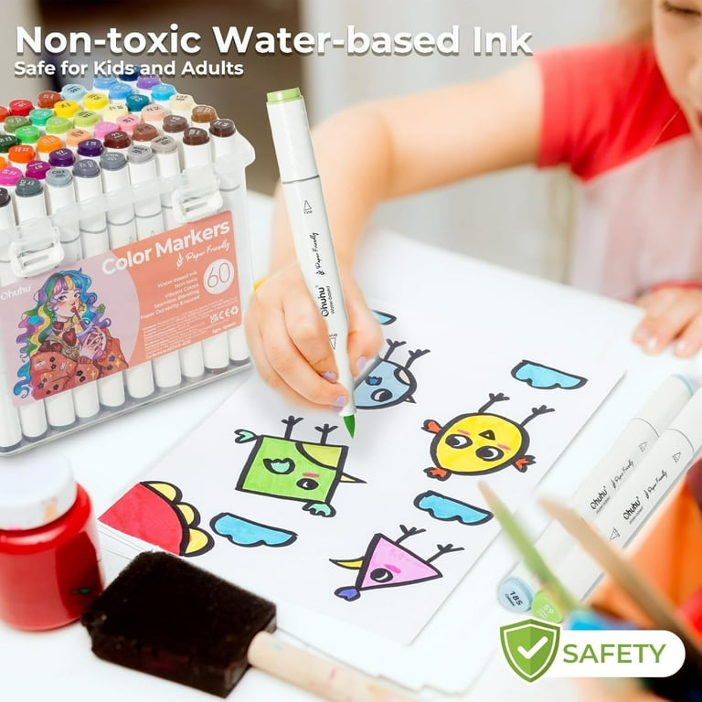 Ohuhu Art Markers 60 kleuren, Kleurmarkers op waterbasis dubbele tips Art Markers voor kinderen Volwassenen Beginners Belettering Journaling Ohuhu Art Markers 60 kleuren, Kleurmarkers op waterbasis dubbele tips Art Markers voor kinderen Volwassenen Beginners Belettering Journaling