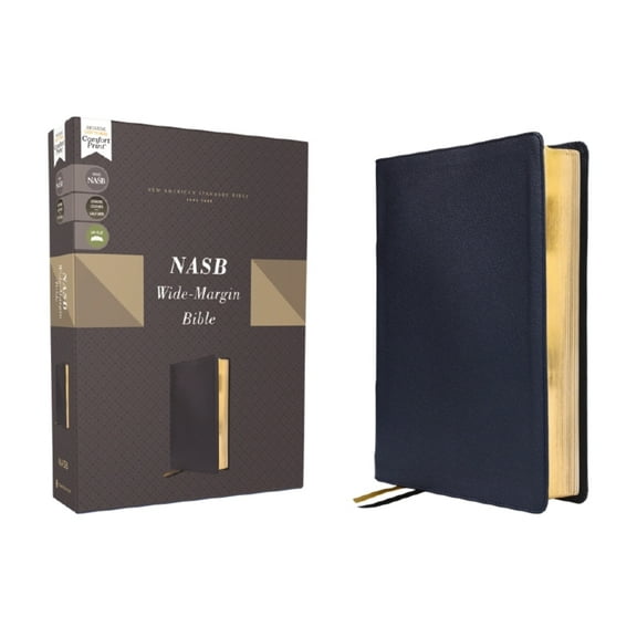 Nasb, Wide Margin Bible, Genuine Leather, Calfskin, Navy, Red Letter, 1995 Text, Comfort Print, (Hardcover)