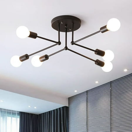 

Litfad Modern Sputnik Chandelier 6-Light Ceiling Light for Bedroom Dining Room Kitchen Office