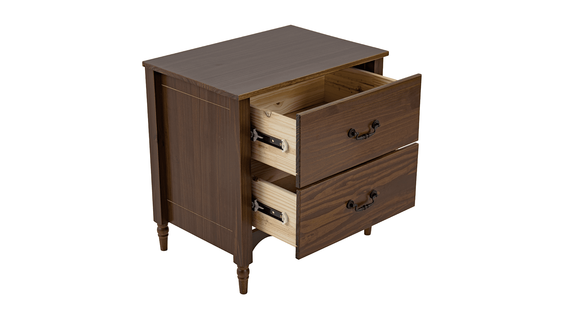 Brixton Solid Wood 2 Drawers Nightstand Walnut - for Adults ans Teens