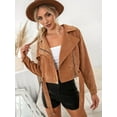 thumbnail image 3 of Women'S Cropped Corduroy Belted Jacket Motorcycle Jacket Coat Khaki L, 3 of 6