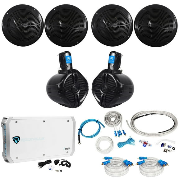 (4) Rockville RMC80B 8" 1600w Marine Boat Speakers (2) Wakeboards Amp Wire Kit