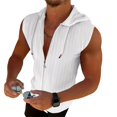 thumbnail image 5 of mdesiwst Men Hooded Zip-up T-Shirt Jacquard Sleeveless Hoodie Tee Stylish Textured Summer Tank Top for Gym Street Party Holiday, 5 of 8