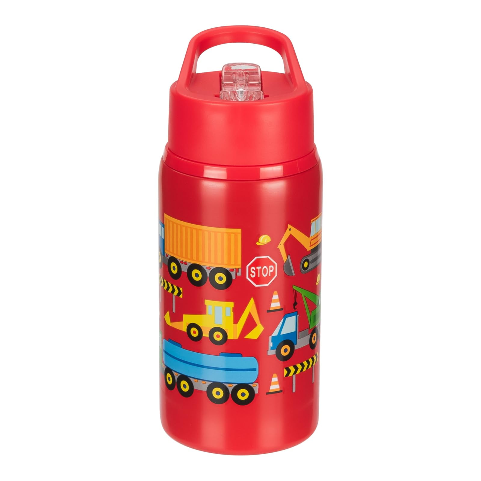 Cool Gear 2-Pack 18 oz Mashpee Kids Stainless Steel Water Bottle With Sipper Straw & Carrying Loop | Eco-Friendly, Wide Mouth, Leakproof for Kids, School, Gifts (Trucks/Dino)