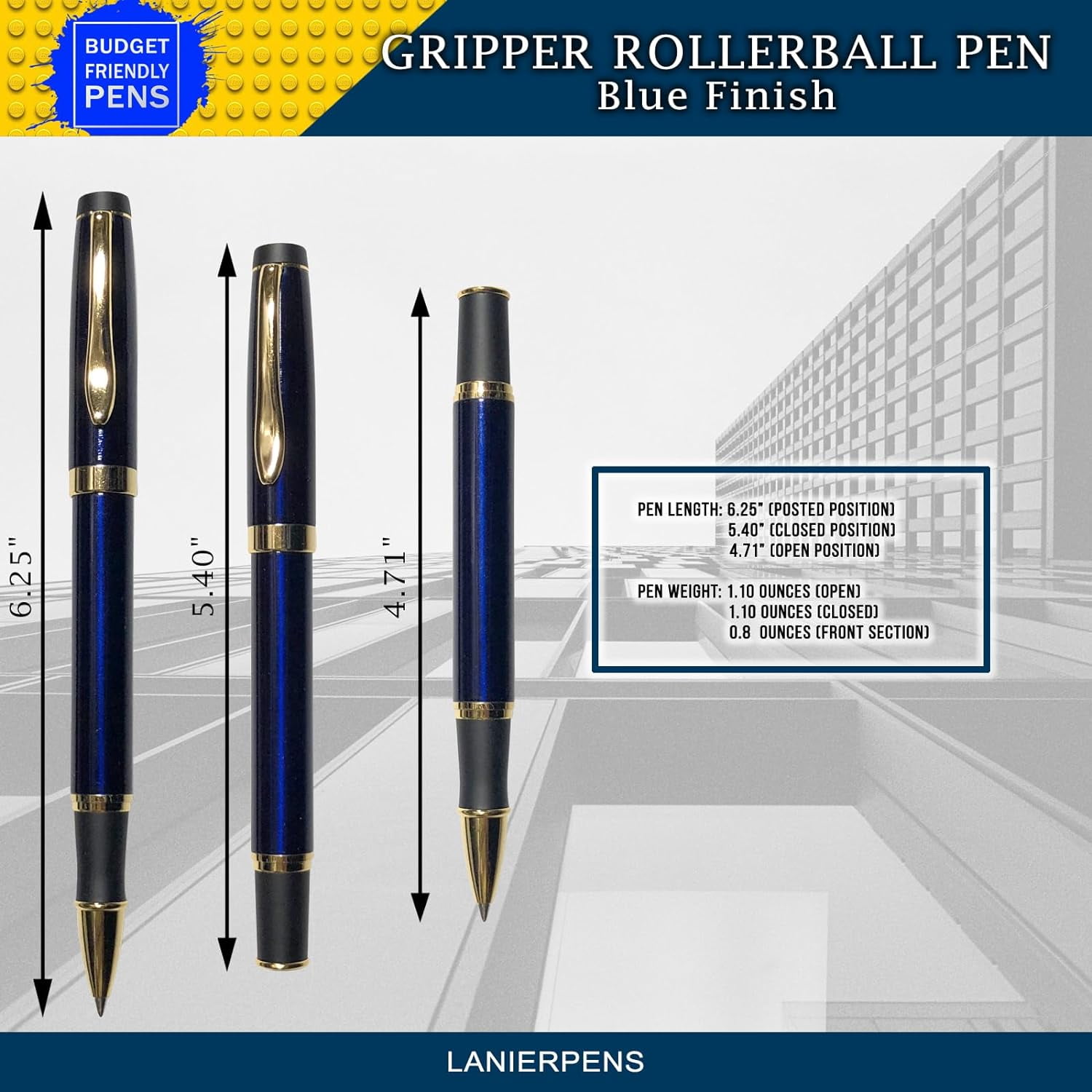 Gripper Rollerball Pen - Blue with Anti Slip Grip (Budget Friendly Pen)