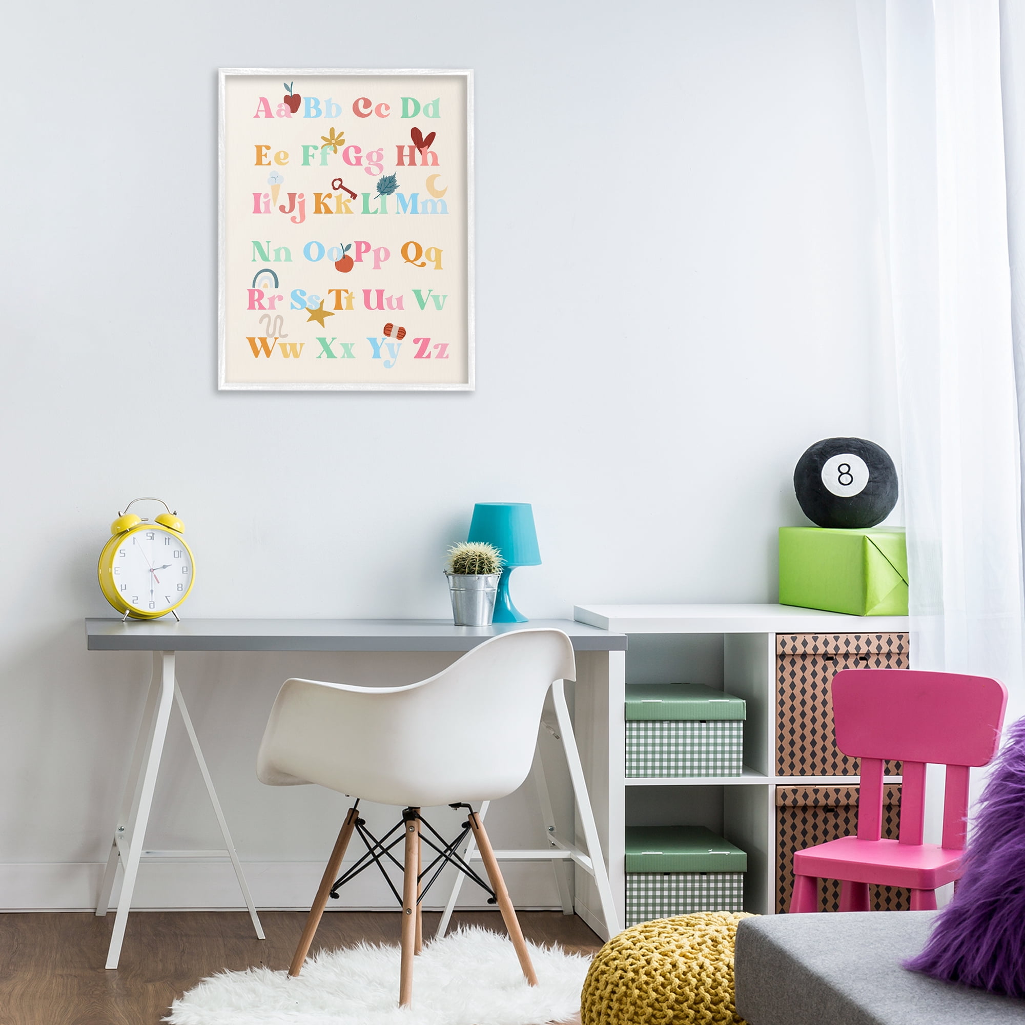 Stupell Industries Fun Alphabet Chart Novelty Painting White Framed Art Print Wall Art, 24 x 30