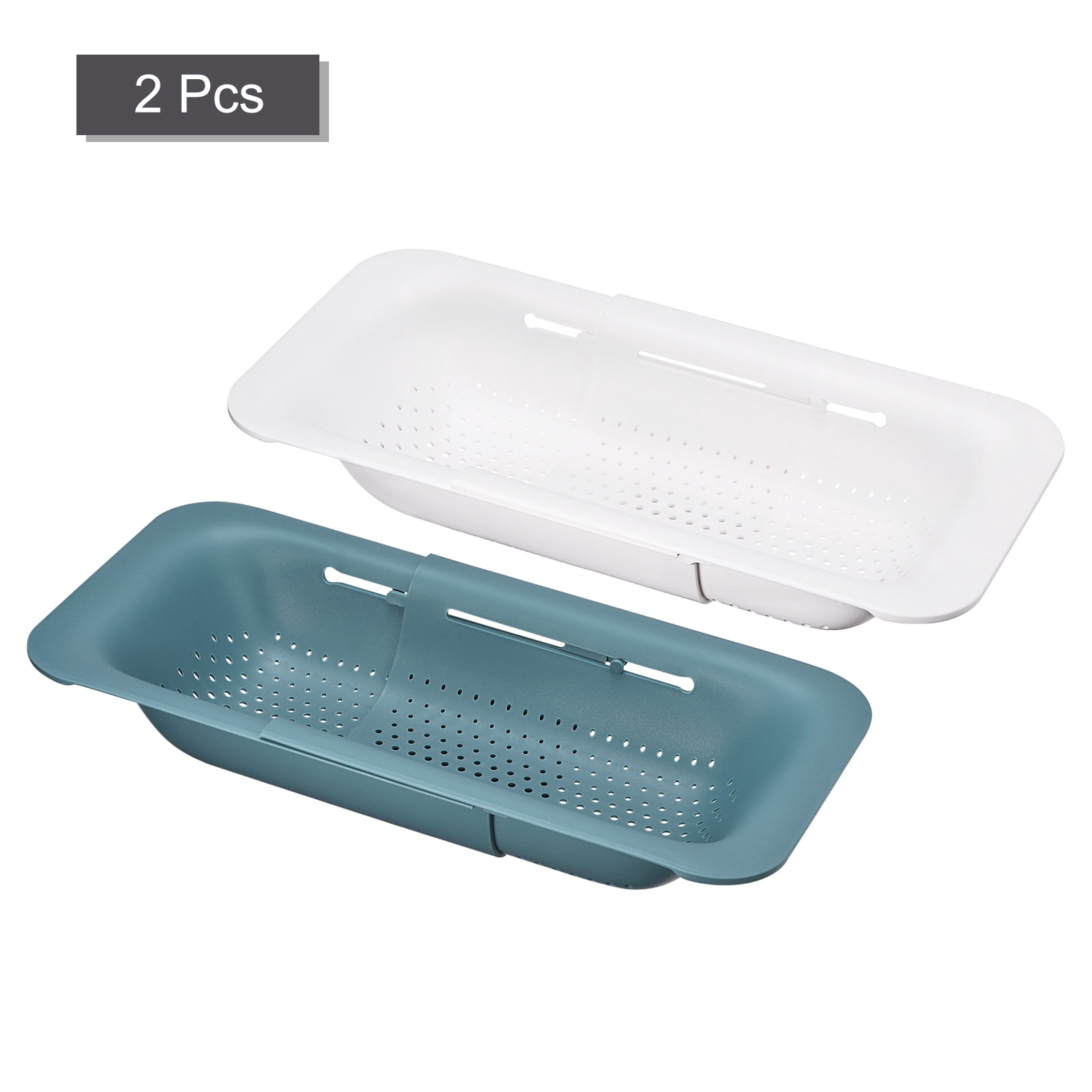 Unique Bargains Collapsible Food Colander Kitchen Plastic Basket for Food 2 Pcs White, Green
