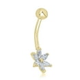 thumbnail image 2 of AVORA 10K Yellow Gold Simulated Diamond CZ Floral Belly Button Ring Body Jewelry (14 Gauge), 2 of 5