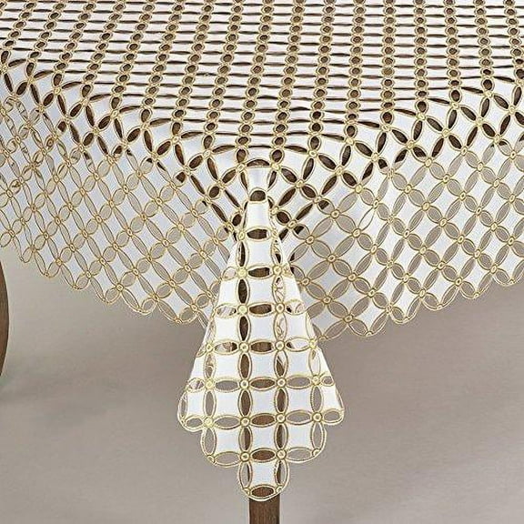 Fennco Styles Buche De Noel Collection Cutwork Design Tablecloth 67 x 67 Inch - Silver Table Cloth for Holiday, Banquets, Family Dinner and Special Events