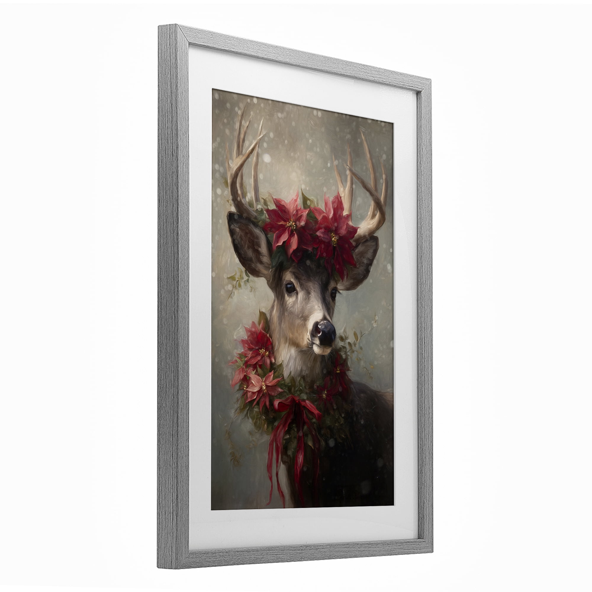 Stupell Industries Poinsettia Christmas Deer Gray Framed Print Under Glass, design by Tina LeCour