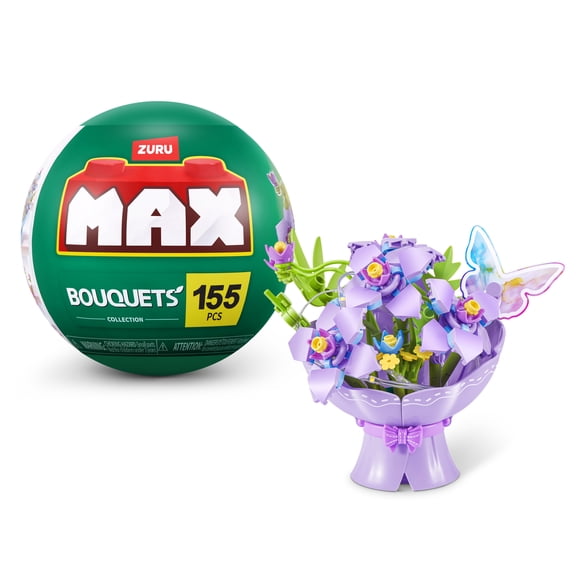 MAX BUILD MORE Premium LED Bouquets Collection (Purple) by ZURU - Light-Up Floral Building Bricks Display Set for Kids Ages 8