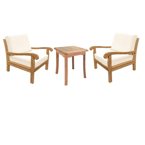 Napa 3 Pc Lounge Chair Set: 2 Lounge Chairs & Side Table With Cushions in Sunbrela Fabric #5404 Canvas Natural