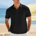 thumbnail image 2 of Satingcolo Mens Polo Shirt Texture Knitted Button T-Shirt Casual Short Sleeve Summer Vacation Golf Shirts,Black XL, 2 of 9