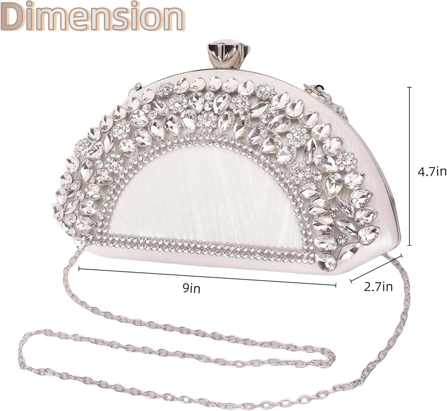 Rhinestone Clutch Evening Purses for Women Fan-shaped Crystal Diamond Wedding Handbag Crossbody Bag for dance Prom Party