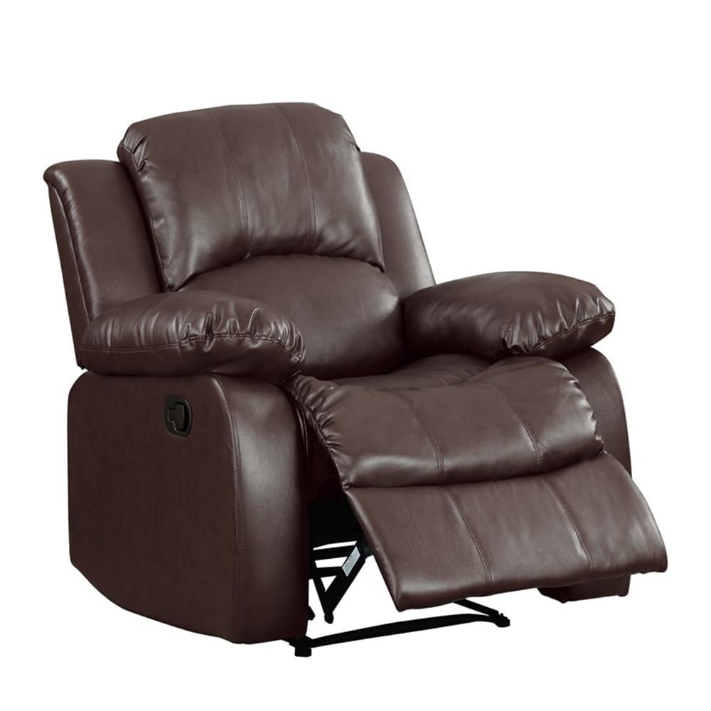 Pemberly Row Traditional Faux Leather Reclining Chair in Brown