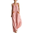 thumbnail image 2 of Levmjia Womens V Neck Maxi Dress With Contrast Pockets Loose Fit A Line Flowy Sleeveless Casual Long Dress Lightweight Breathable Solid Color Beach Vacation Daily Wear, 2 of 8