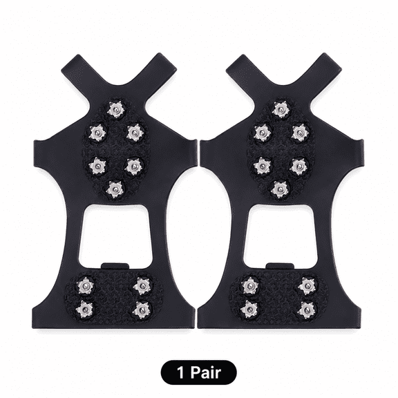 Ice Cleats for Shoes and Boots, 2 Pairs 10-Stud Snow Traction Cleats, Slip-On Shoe Grippers for Winter Walking, Hiking, Snow and Icy Surfaces