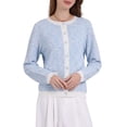 thumbnail image 1 of Suéteres de cárdigan elegantes para mujeres Inspire Chic, primavera y otoño, de manga larga, tejido de punto acanalado, talla L, azul claro, 1 of 4