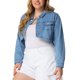 thumbnail image 4 of Chaqueta de mezclilla recortada con solapa de muesca para mujer de tallas grandes Agnes Orinda Azul Claro 2X, 4 of 7