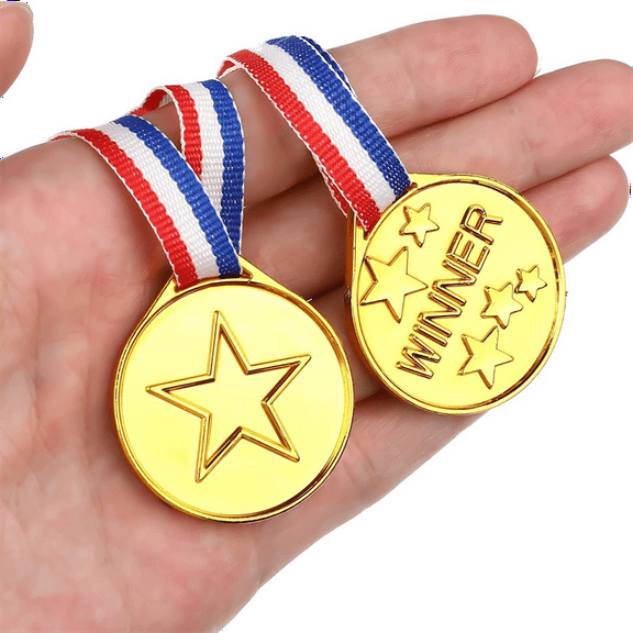 50 Pieces Plastic Gold Winner Award Medals,Ribbon Necklaces Award Medals,Bulk Gold Competition Medal for Sports,Rewards,Games,Party Favors,Talent Show