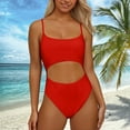 thumbnail image 2 of UFOUND Ladies Bathing Suits Womens Neck Hollow Front Lace Up Back High Cut Monokini Swimsuit Soft Beach Summer Swim Wear XL, 2 of 5