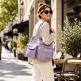 thumbnail image 4 of Nylon Tote Bag Waterproof Large Capacity Multi Pocket Travel Handbag Crossbody Bag for Outdoor Camping(Light Purple-50x35x13cm), 4 of 5