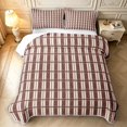 thumbnail image 2 of Manfei Vintage Grid Twin Quilt Set,Classic Stripes Twin Coverlet Set,Red Brown,2pcs,1 Bedspread and 1 Pillowcase, 2 of 7