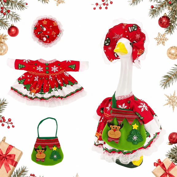 MQOALA Christmas Winter Goose Outfits Dresses Clothes for 23" High Cement or Plastic Porch Goose Costume for Yard Lawn Outdoor Garden Patio Statue Xmas Santa Holiday Decor