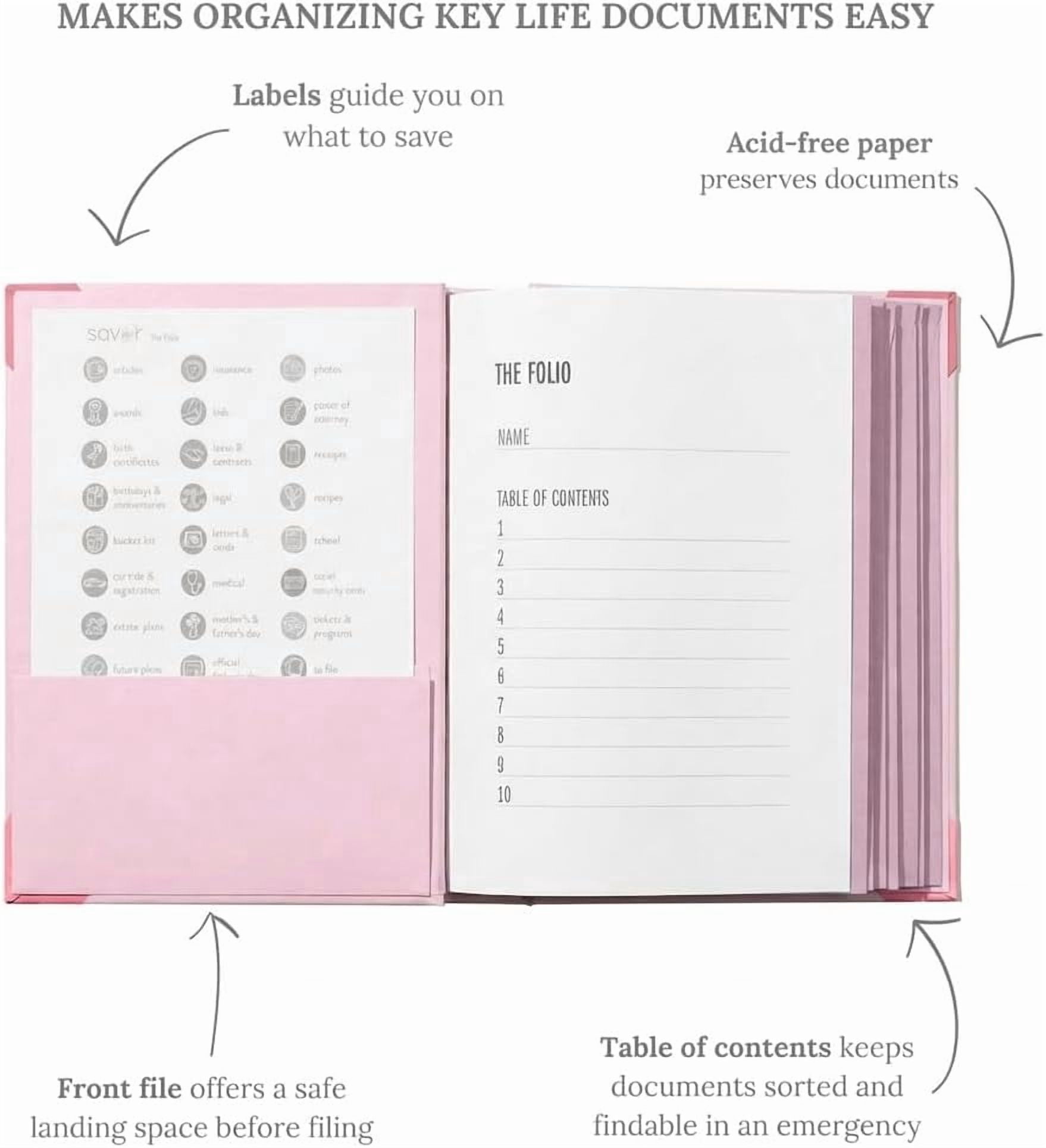 Acid-Free Document Organizer Binder with Guided Labels and 10 Pocket Folders for Home Records, Legal & Medical Papers