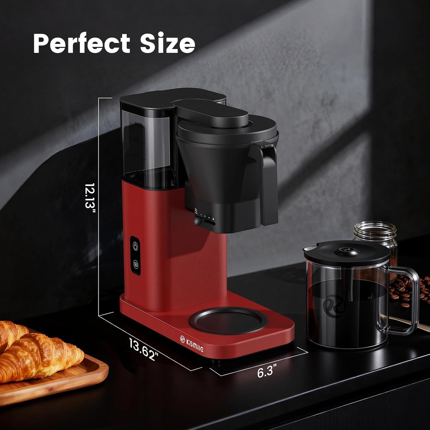 Drip Coffee Brewer with Adjustable Flow, Fast Heating, Keep Warm 40 Mins and Easy Clean Design