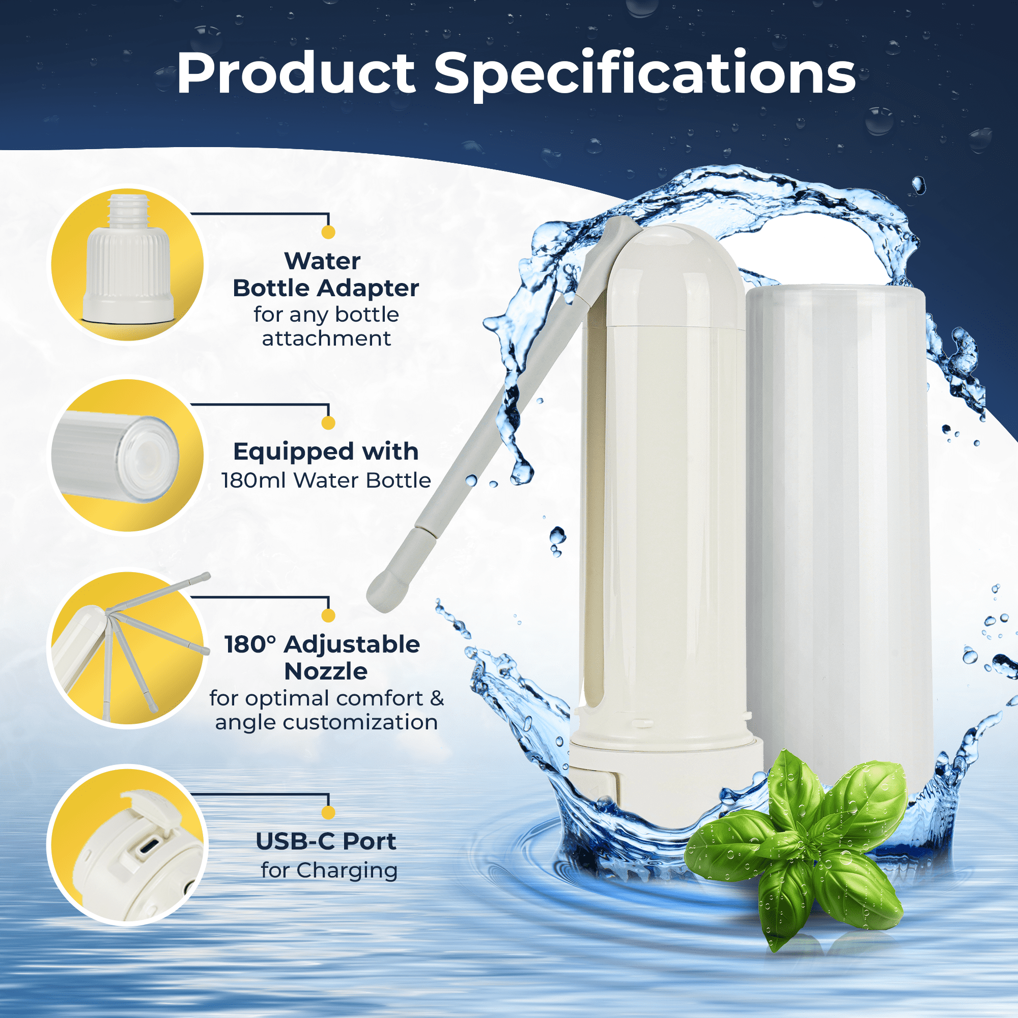 BIDET BUDDY® GoFlow Portable Bidet for Travel | 280ml/min Flow | 800mAh Battery | 180ML Bottle | IPX7 Waterproof | USB-C Charging | Pocket-Sized & Flexible with Medium Pressure