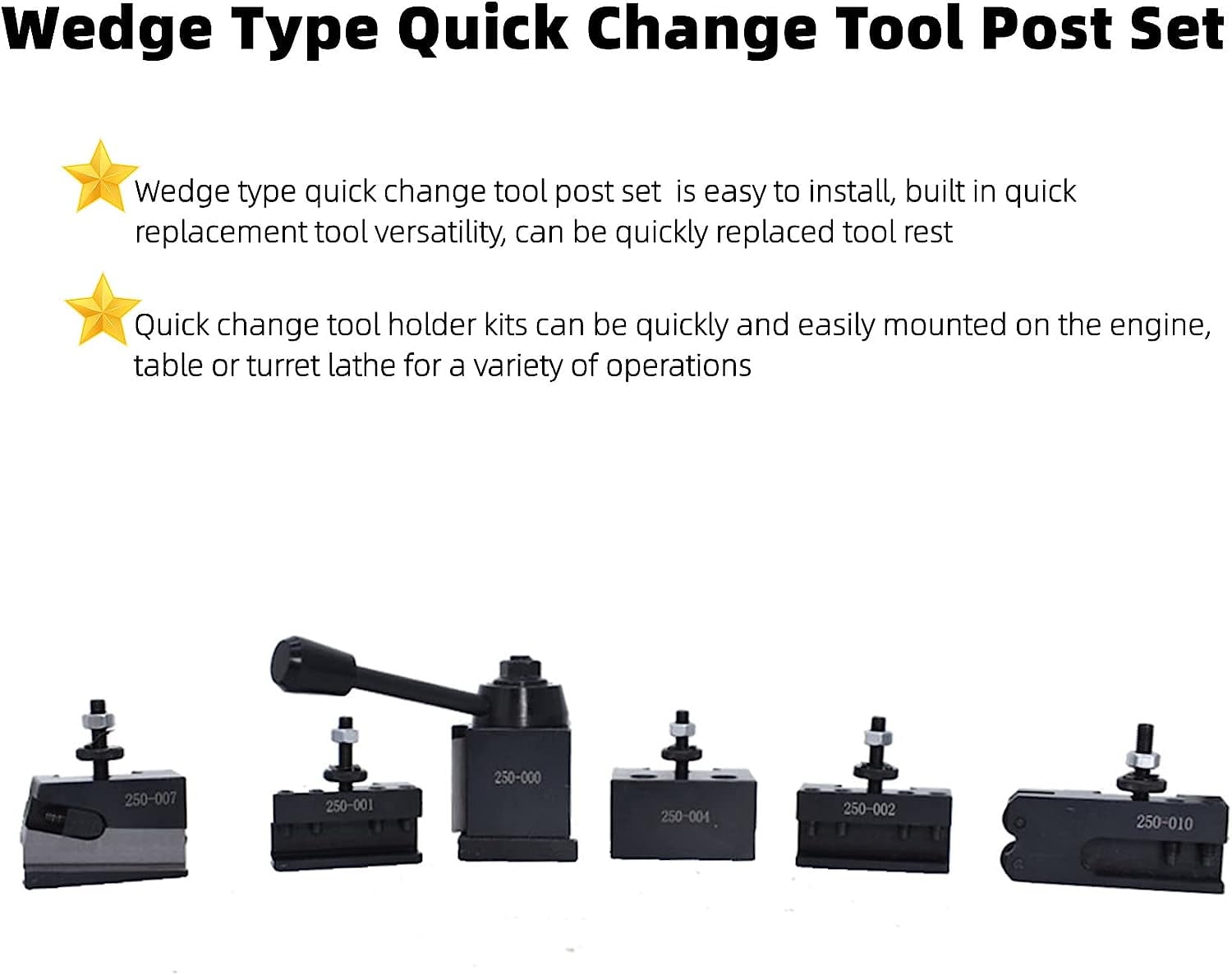 OXA 250-001 Quick Change Tool Post Set For 6"-8" Lathe Swing - Wedge Type With 6 Tool Holders (Turning, Boring, Cutting, Knurling)