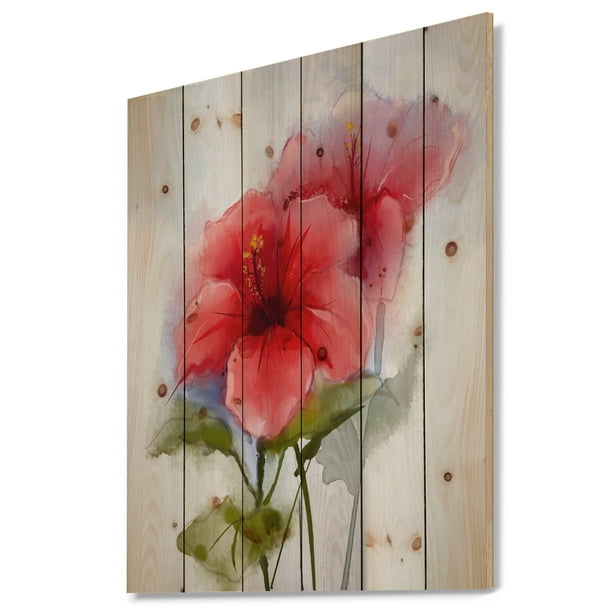 Design Art - Peinture à l'Aquarelle Fleur d'Hibiscus Rouge