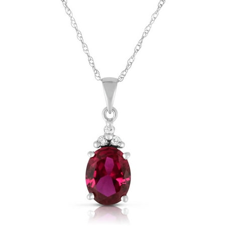 Created Ruby and Diamond 10kt White Gold Pendant, 18