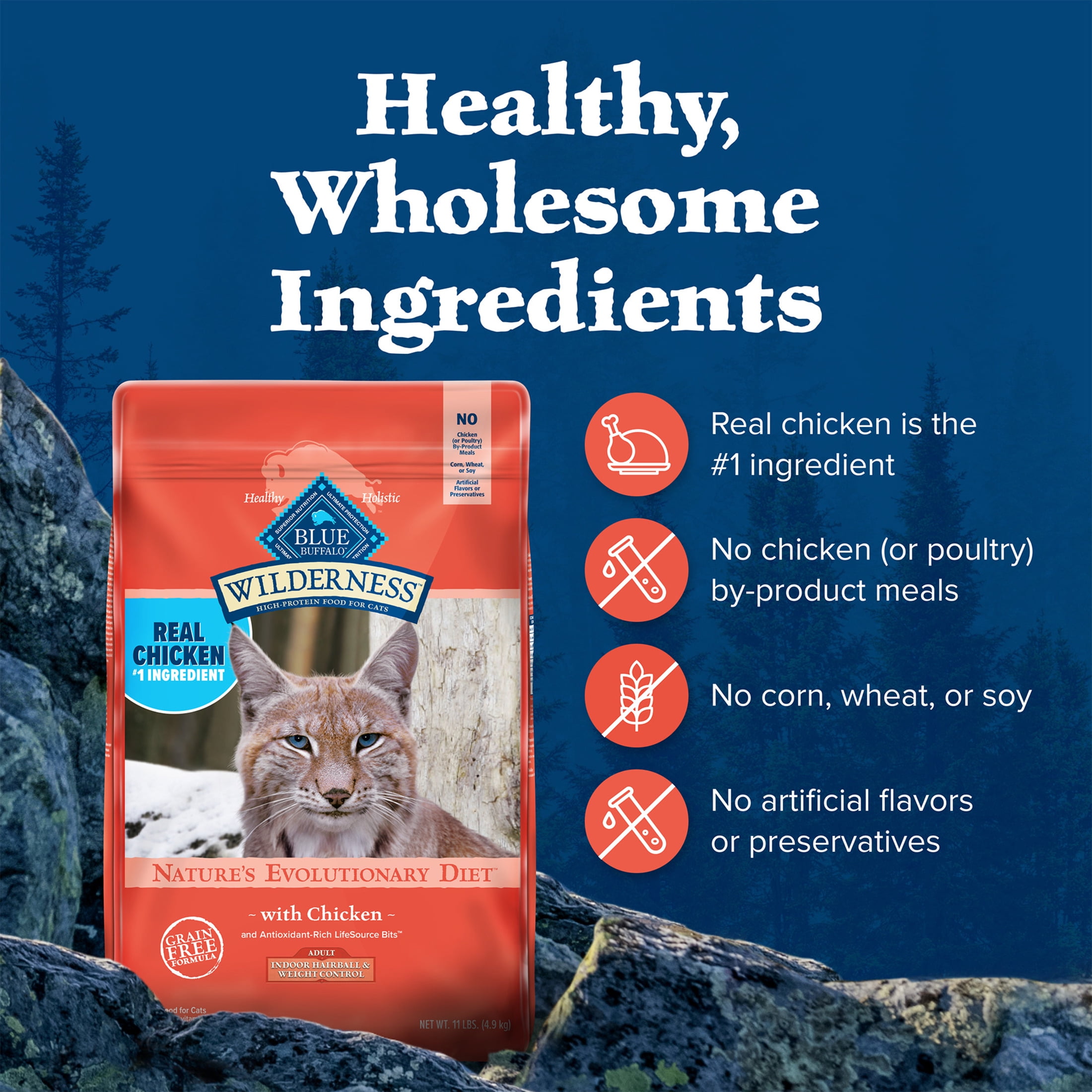 Blue Buffalo Wilderness Indoor Hairball & Weight Control Dry Cat Food, Chicken, 11-lb. Bag