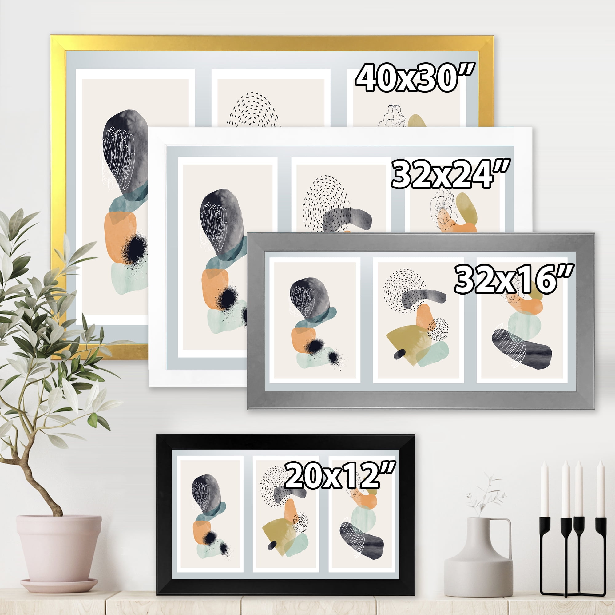 Designart 'Compostion Minimalistic of Organic Shapes I' Modern Framed Art Print