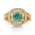 thumbnail image 2 of Gem Stone King 18K Yellow Gold Plated Silver Green Malachite and White Moissanite Ring for Women (2.41 Cttw, Gemstone Birthstone, Cushion Cut 6MM, Size 9), 2 of 4
