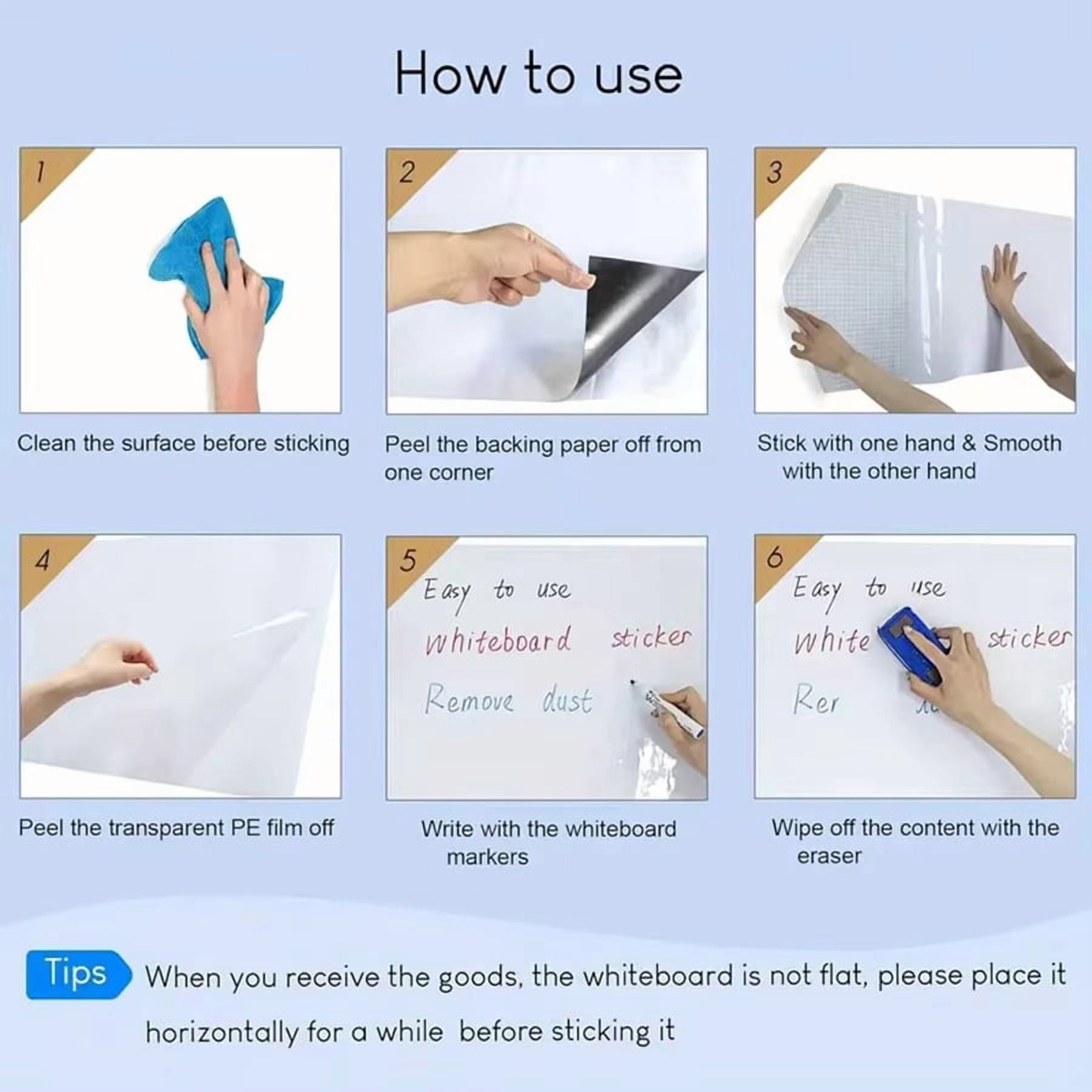 Magnetic Dry Erase Whiteboard Paper with Adhesive, 24" x 48" White Board Film for Wall, Easy to Write and Clean Dry Erase Board for Office, Classroom, Home, Include Marker, Magnetic Eraser and Magnet
