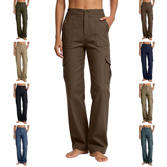 MLCDZ Women's High Waisted Cargo Pants Baggy Y2K Streetwear Stretchy Straight Leg Pants with Multiple Pockets Outdoor Hiking Work Trousers